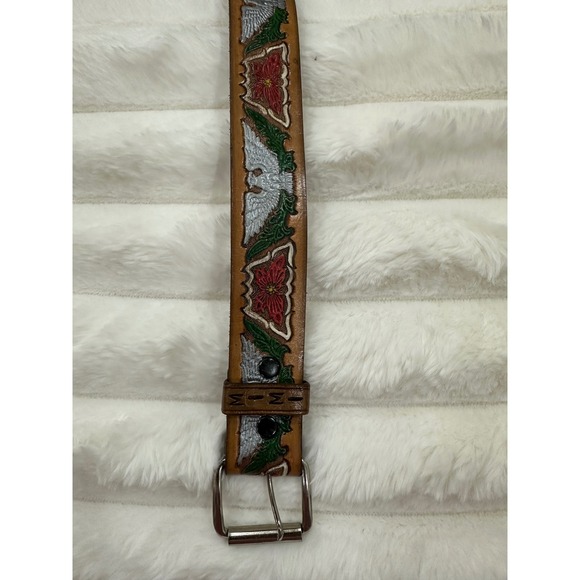 Unbranded Hand Tooled Leather Belt Women Small Tan Good Painted Eagle Floral